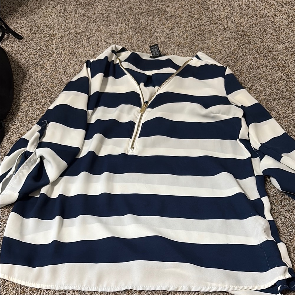 Rue21 Navy and White Striped Blouse